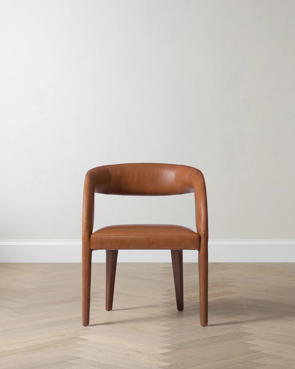 Italian Leather Barrel Back Dining Chair - One Size / Chestnut