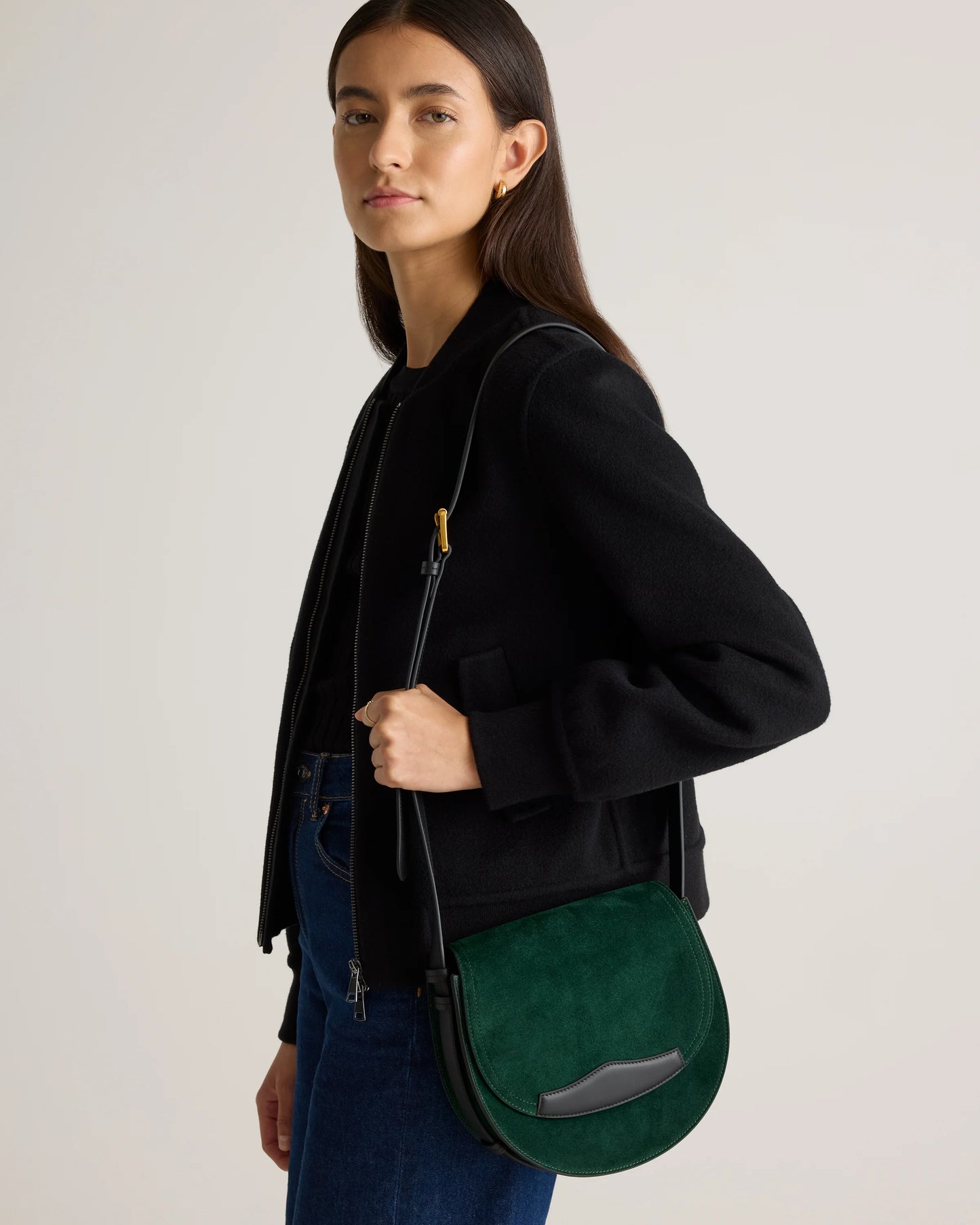 Italian Suede Saddle Bag - One Size / Pebble