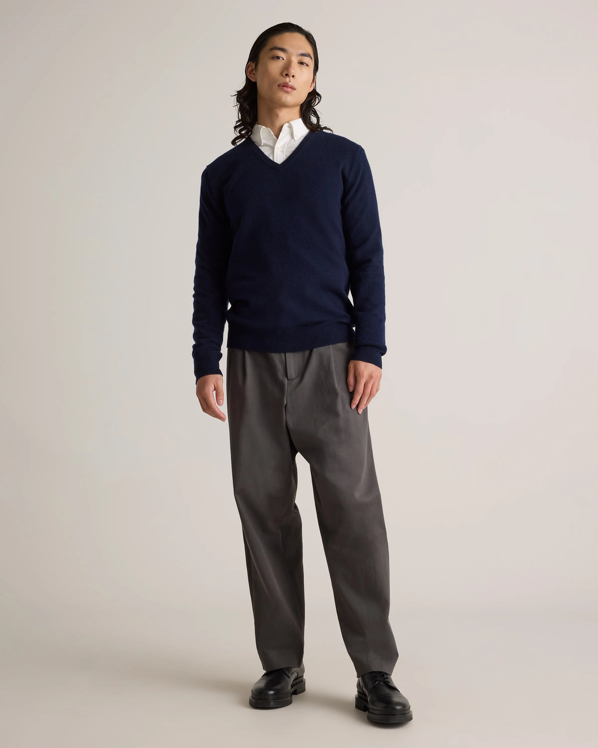 Mongolian Cashmere V-Neck Sweater - S / Oatmeal