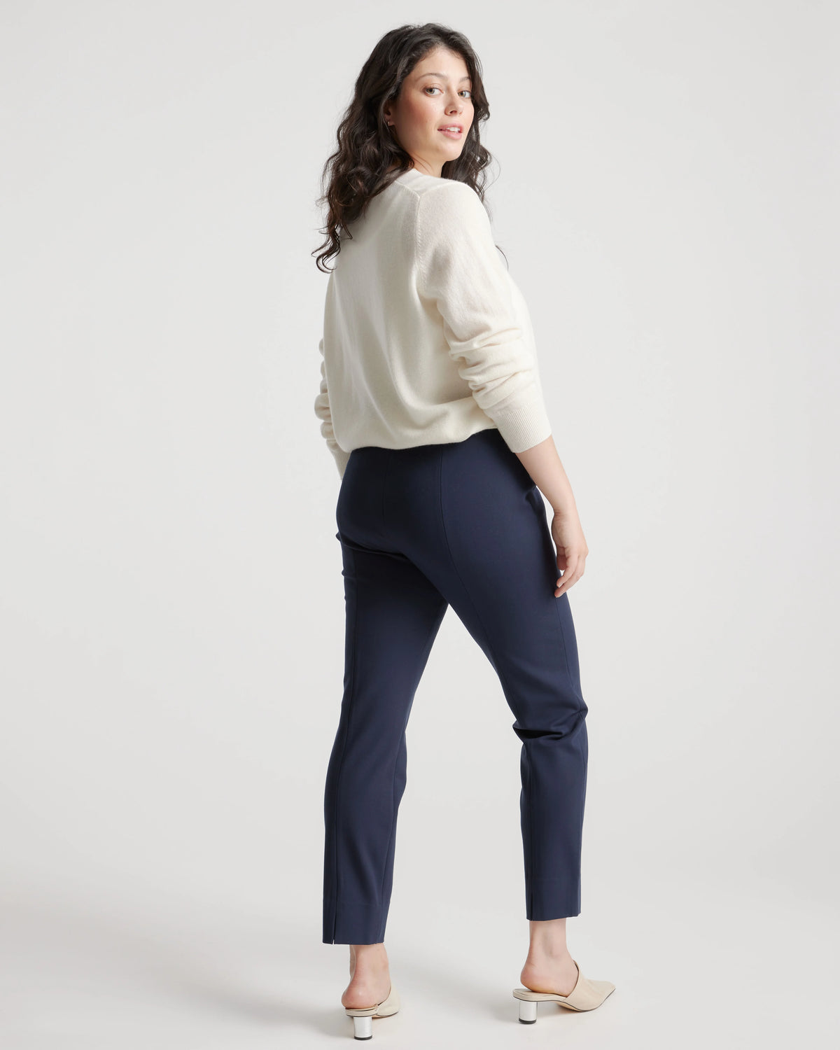 Ultra-Stretch Ponte Pintuck Ankle Pants - XS / Ecru