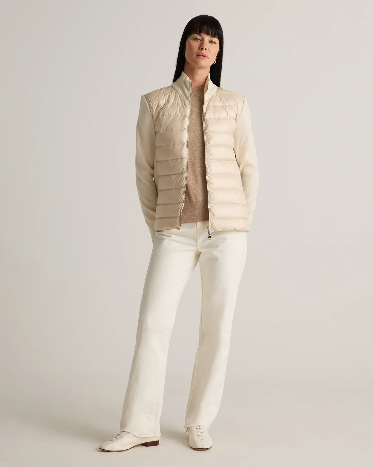 Mixed Media Down and Cashmere Jacket - XS / Oatmilk