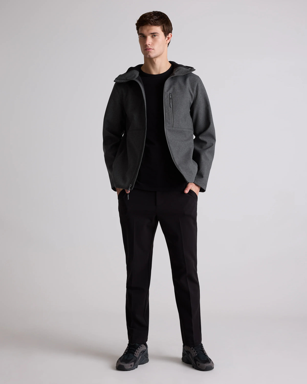 Softshell Fleece-Lined Full-Zip Hooded Jacket - XS / Heather Shady Charcoal