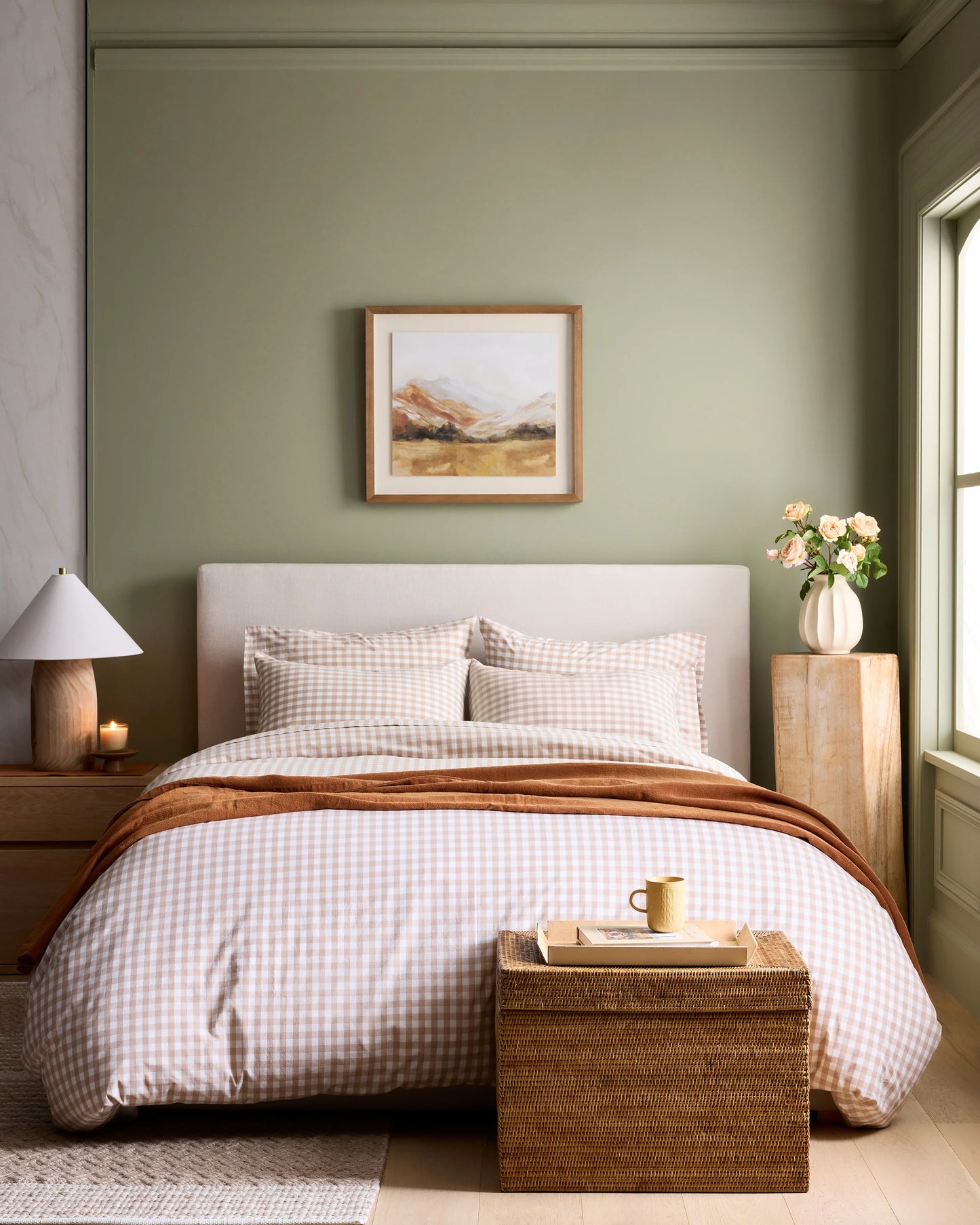 Organic Crisp Percale Gingham Deluxe Bedding Bundle - Twin / Cafe