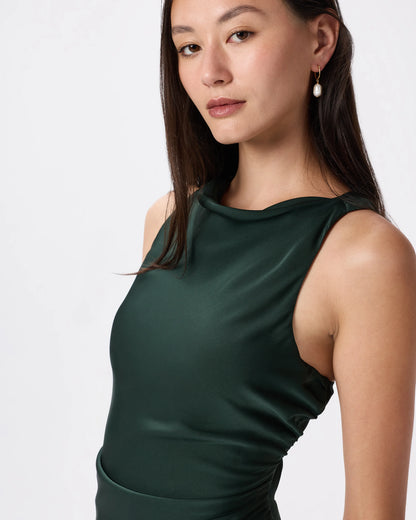 Washable Stretch Silk High Neck Midi Dress - XS / Vintage Navy Roses