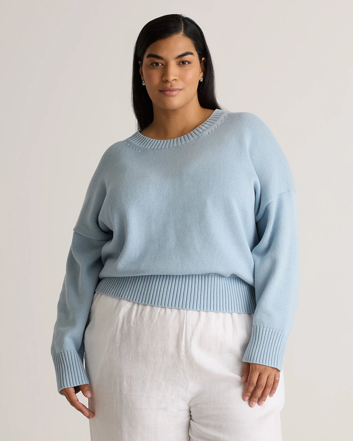 100% Organic Cotton Boyfriend Crew Sweater - 1X / Shell Pink