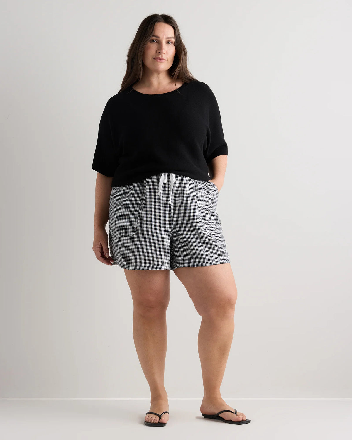 100% European Linen Shorts - 1X / Classic Mini Gingham