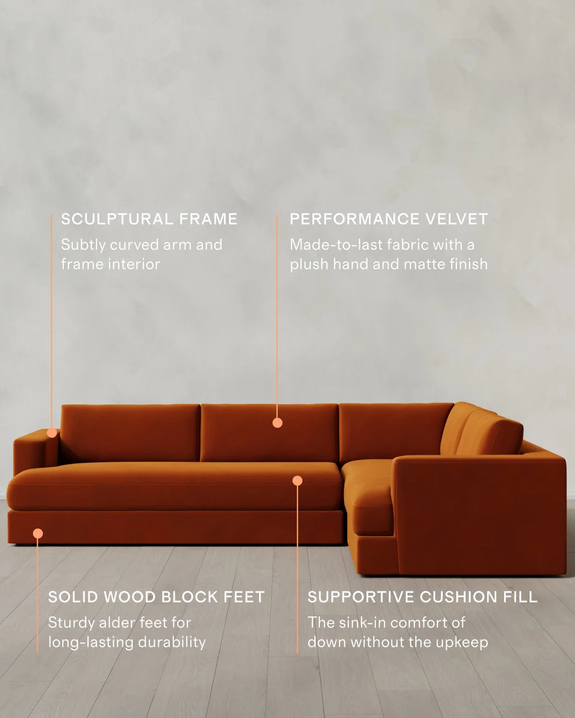 Sierra Curved Arm L Sectional in Performance Velvet - Right Arm / Sable