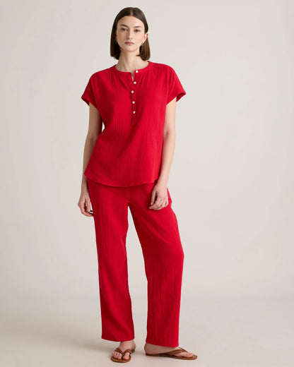 100% Organic Cotton Gauze Roll Sleeve Shirt - XS / Spiced Orange