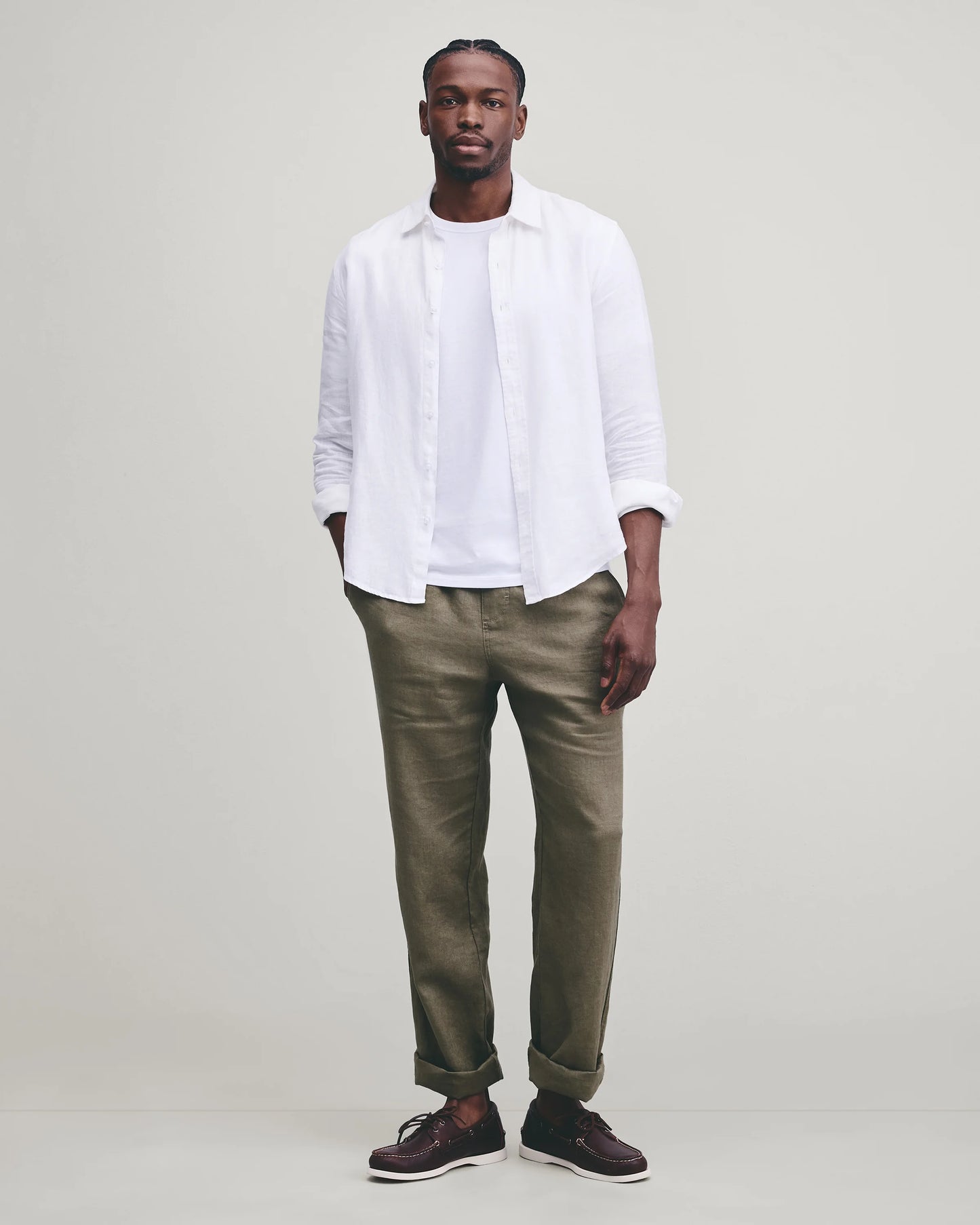 100% European Linen Relaxed Long Sleeve Shirt - XS / Flax