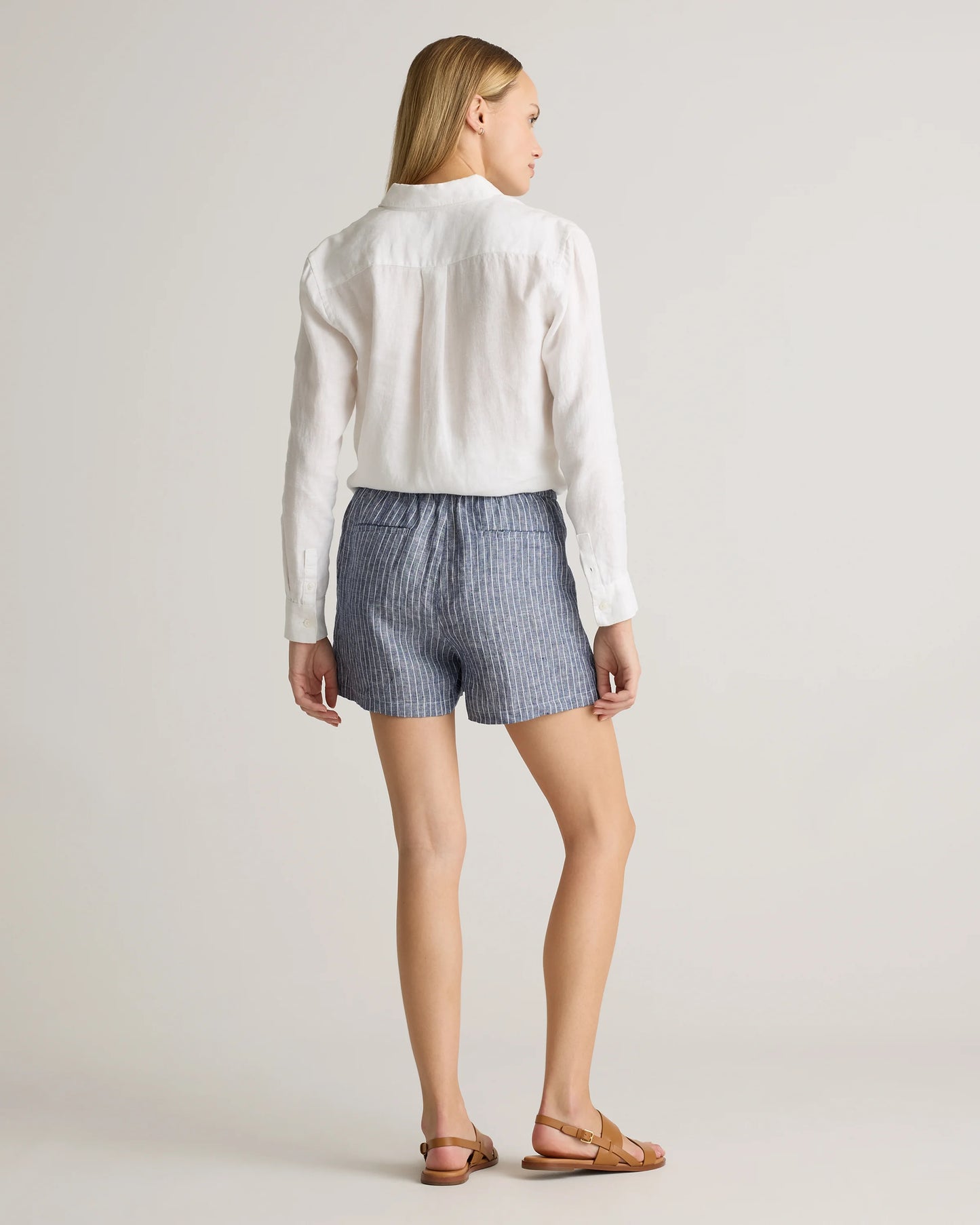 100% European Linen Shorts - XS / Taupe Brown Gingham