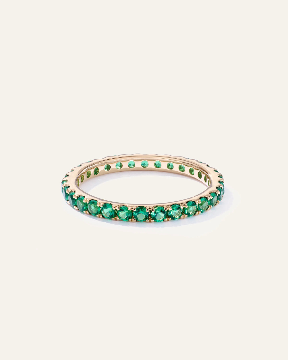 14K Gold Gemstone Pave Eternity Band - 5 / Lab Created Emerald