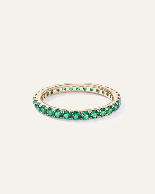 14K Gold Gemstone Pave Eternity Band - 5 / Lab Created Emerald