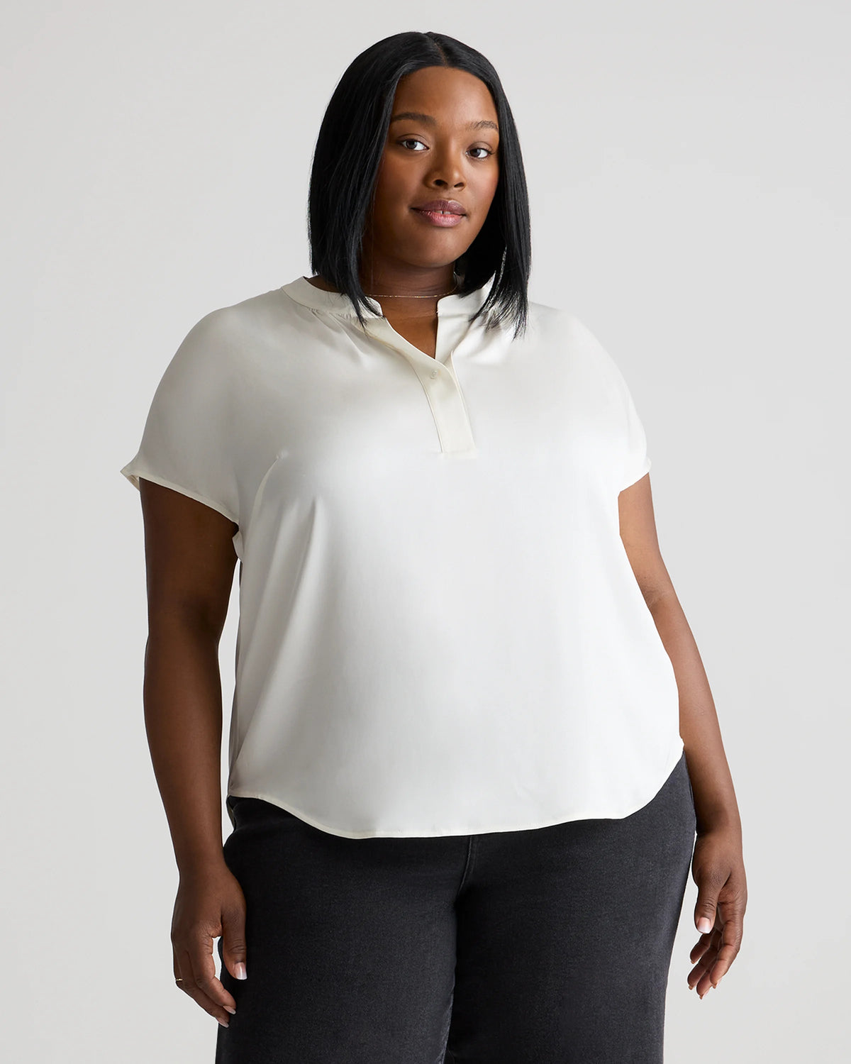 Washable Stretch Silk Dolman Sleeve Blouse - 1X / Black