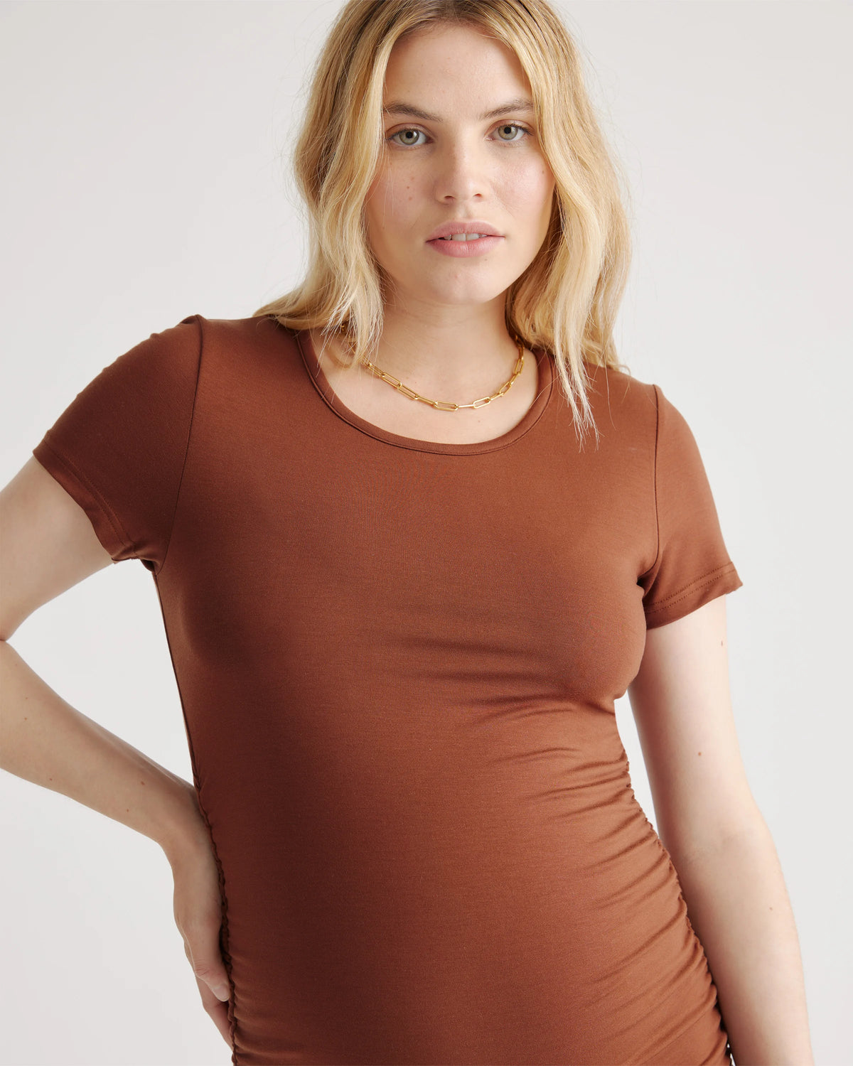 Tencel Jersey Maternity Ruched Dress - XS / Brown