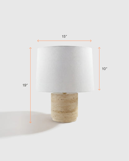 Wide Travertine Table Lamp - One Size / Beige