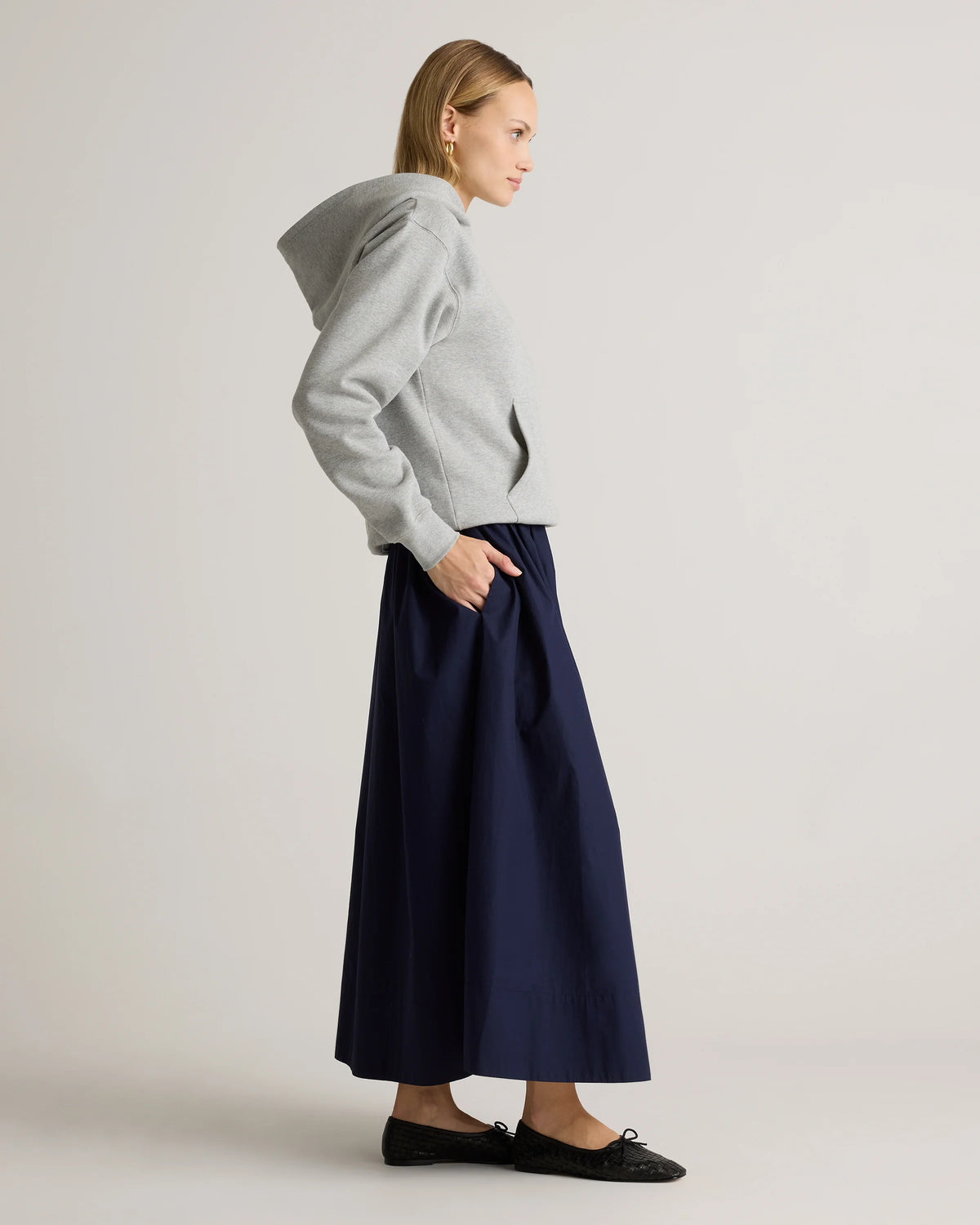 100% Organic Cotton Poplin A-line Maxi Skirt - XS / Black