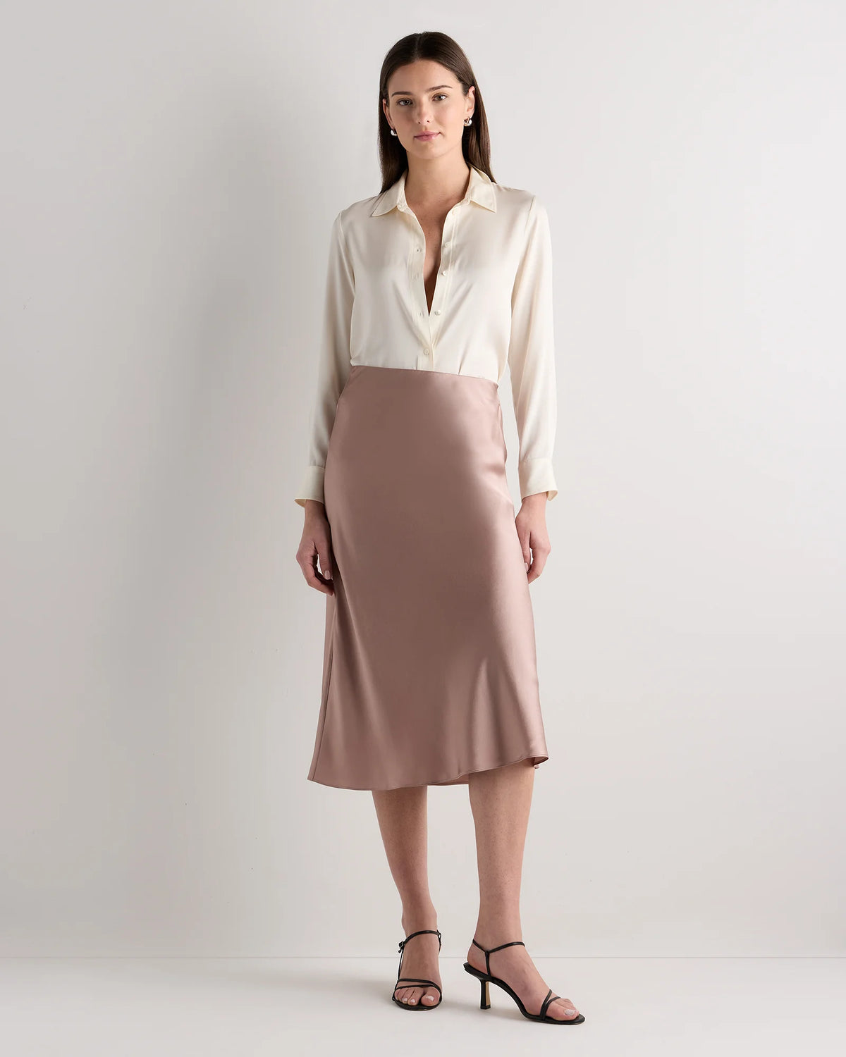100% Washable Silk Skirt - XS / Champagne