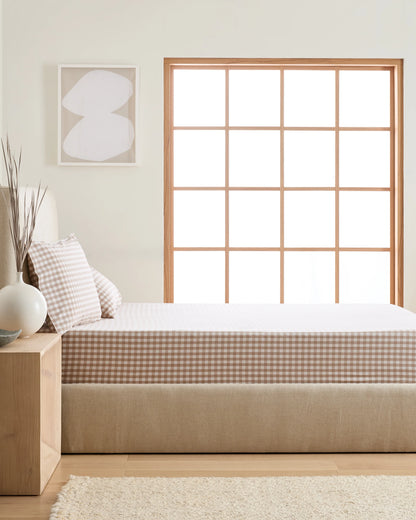 Organic Crisp Percale Gingham Fitted Sheet Set - Twin / Cafe