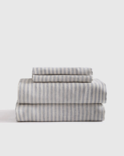 European Linen Stripe Sheet Set - Twin / Natural/White Stripe