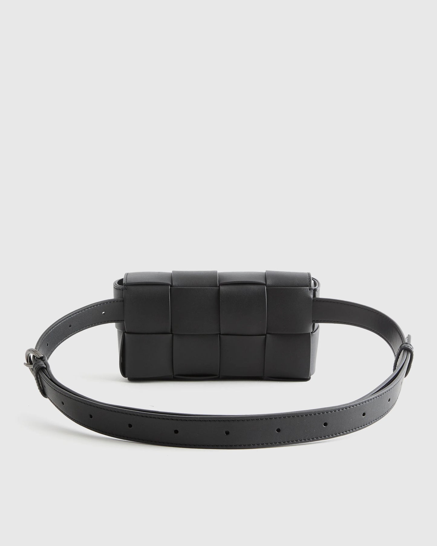 Italian Leather Handwoven Box Belt Bag - One Size / Black