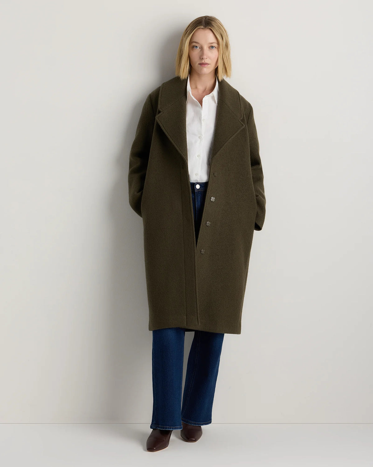 100% Merino Wool Shawl Collar Long Coat - XS / Heather Bone
