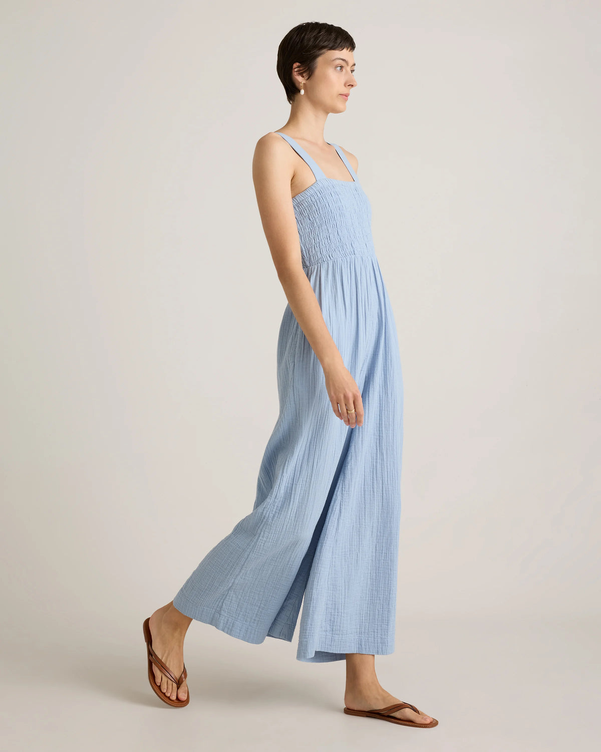 100% Organic Cotton Gauze Smocked Wide Leg Jumpsuit - XS / Spiced Orange