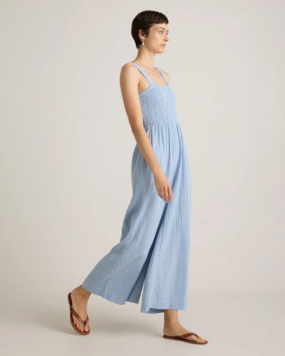 100% Organic Cotton Gauze Smocked Wide Leg Jumpsuit - XS / Spiced Orange