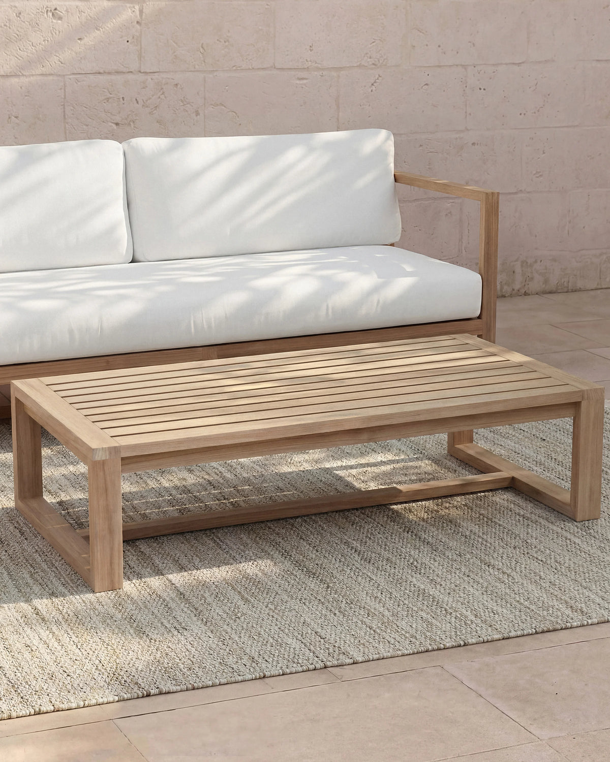 Linear Solid Teak Outdoor Coffee Table - One Size / Natural Teak