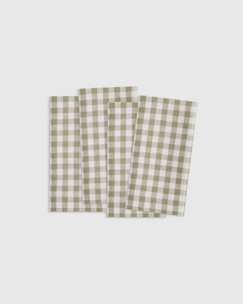 European Linen Wide-Hem Gingham Napkins (Set of 4) - One Size / Willowleaf