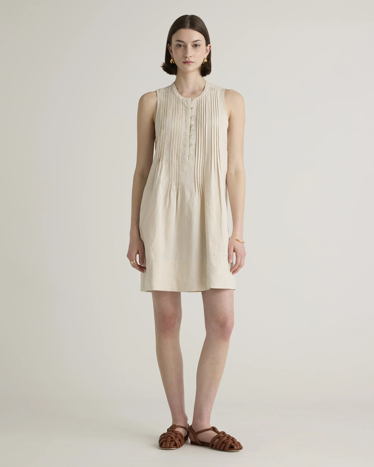 100% European Linen Sleeveless Swing Dress - XS / Classic Mini Gingham