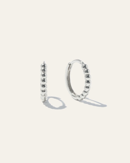 14K Gold Beaded Hoops - One Size / White Gold