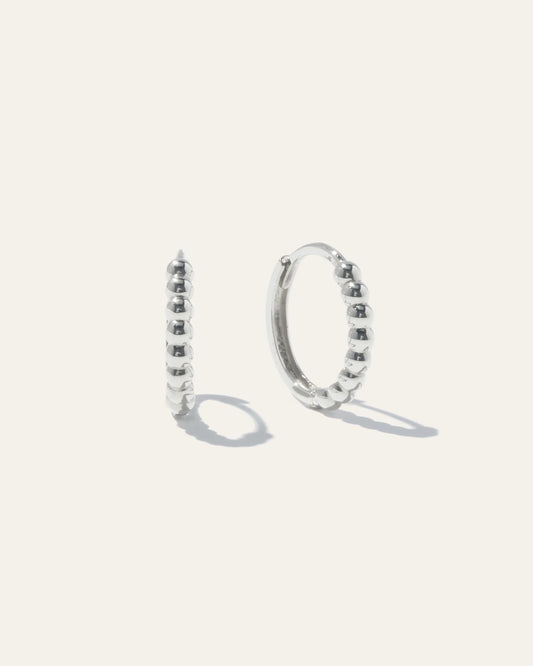 14K Gold Beaded Hoops - One Size / White Gold