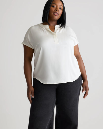 Washable Stretch Silk Dolman Sleeve Blouse - 1X / Black