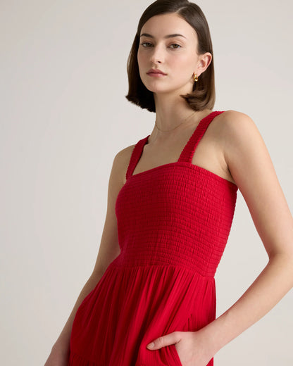100% Organic Cotton Gauze Smocked Sleeveless Maxi Dress - XS / Ocean Breeze