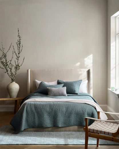Organic Cotton Hand Stitched Quilted Sham Set - Standard / Ocean