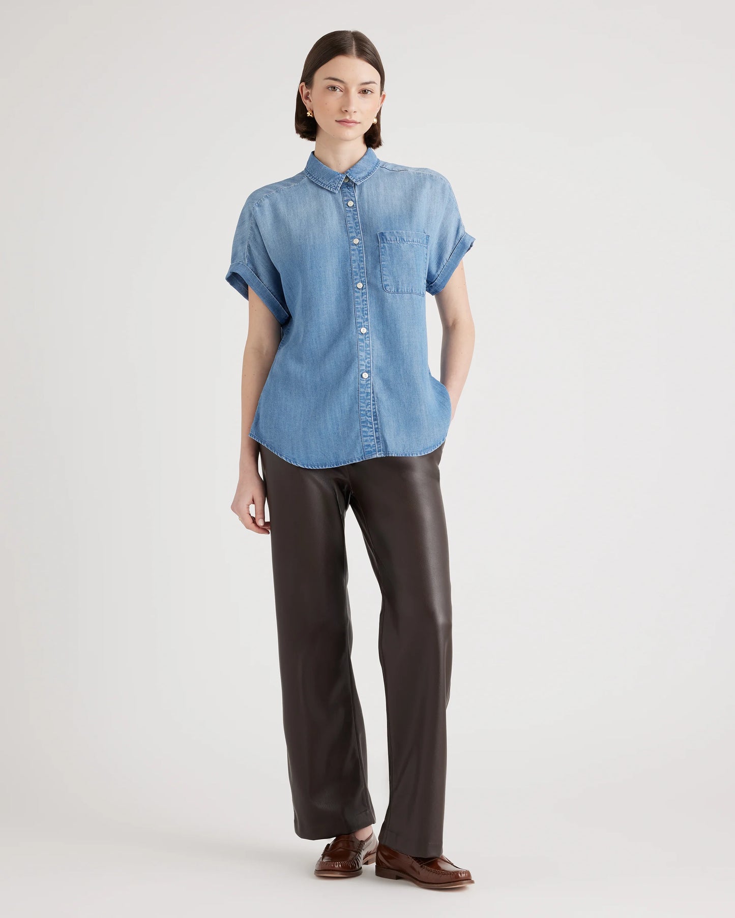 Chambray Tencel Short Sleeve Shirt - XS / Light Indigo