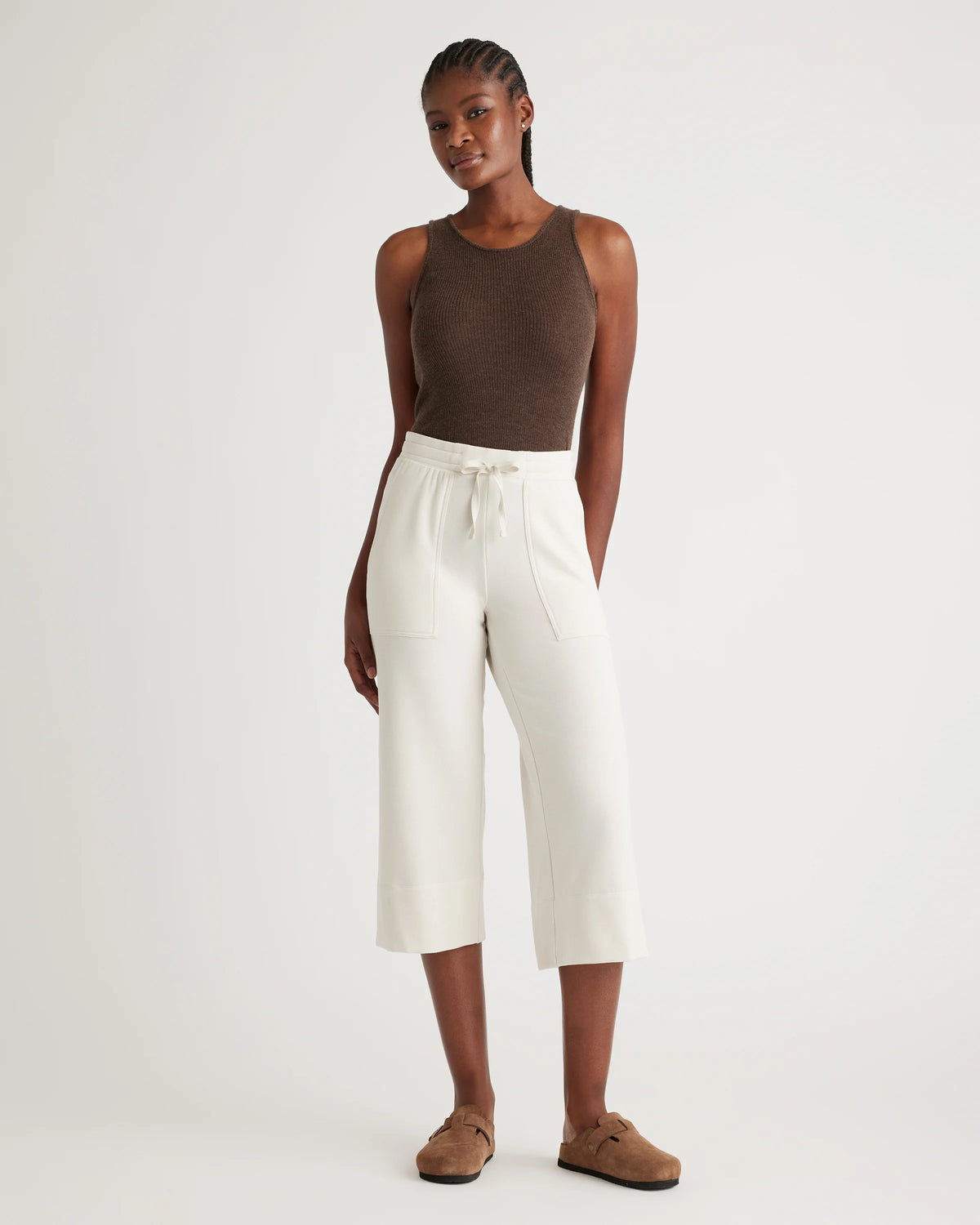 SuperSoft Fleece Cropped Wide Leg Pants - XS / Dried Fig