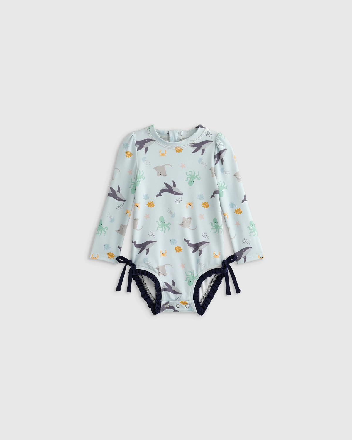 Sunsafe Ruffle One-Piece Rash Guard & Hat Set - 0-3M / Under the Sea/Waves