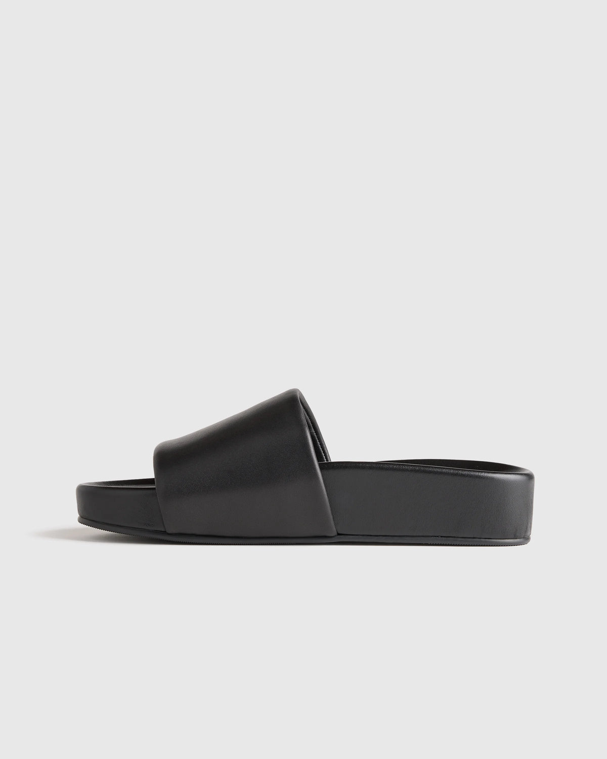 Italian Leather Platform Slide Sandal - 5 / Black