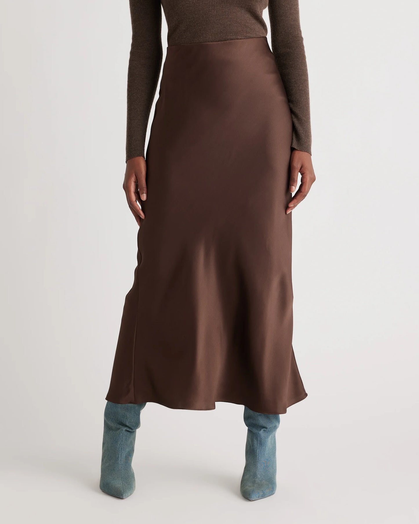 100% Washable Silk Maxi Skirt - XS / Champagne
