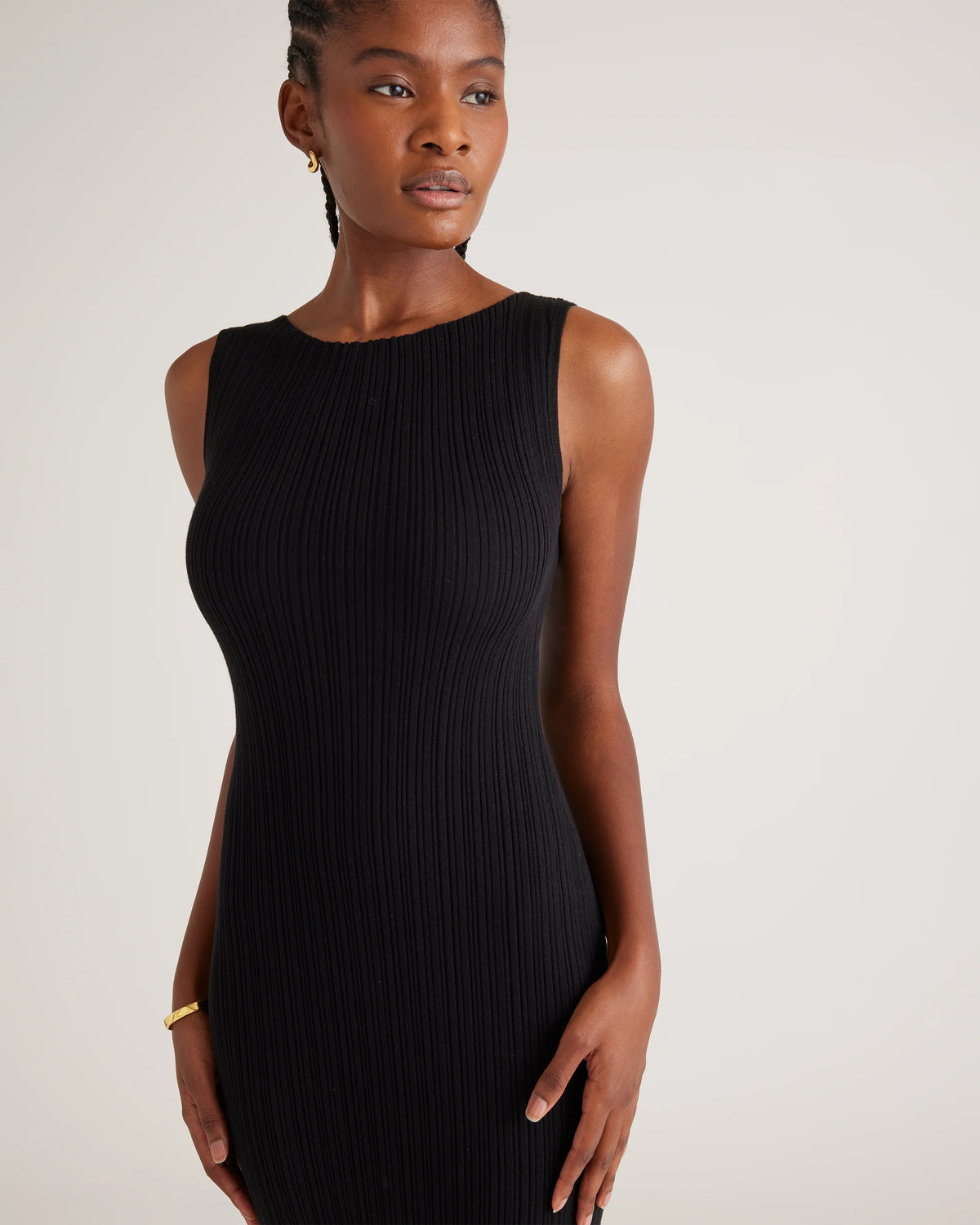Cotton Cashmere Ribbed Sleeveless Midi Dress - XS / Heather Oatmeal