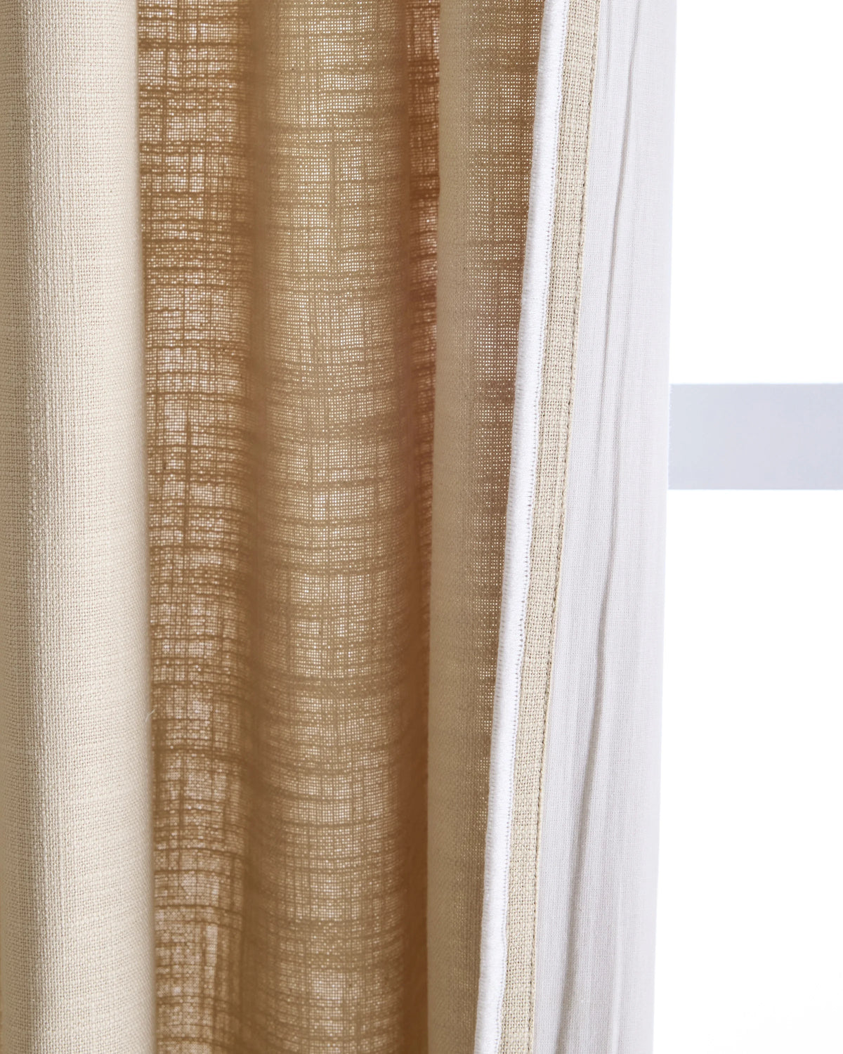 Piped Edge Cotton Curtain - Single Panel - 48x84 / Ivory/Black Piping