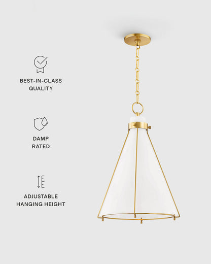 Iron and Opal Glass Conical Pendant Light - One Size / Brass