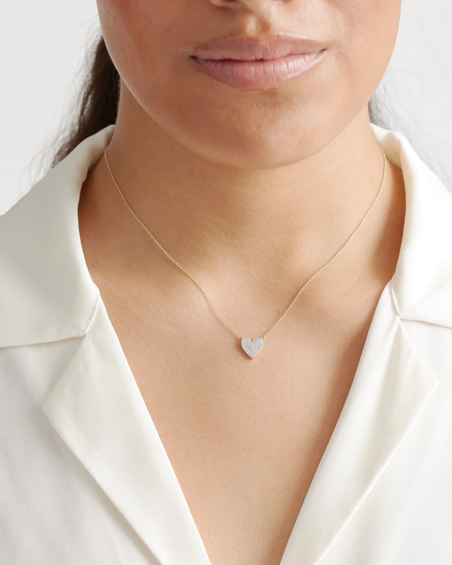14K Gold Pave Diamond Heart Necklace - One Size / Yellow Gold