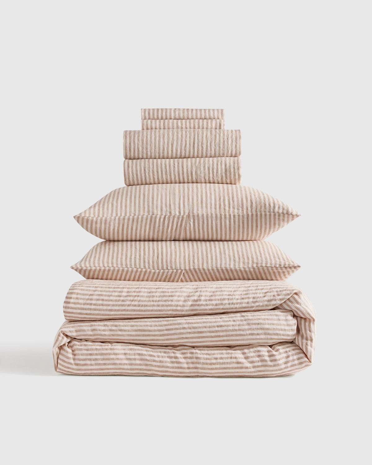 European Linen Deluxe Bedding Bundle - Twin / Willowleaf/White Stripe