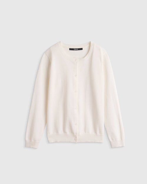 100% Organic Cotton Crewneck Cardigan - 6 / Ivory