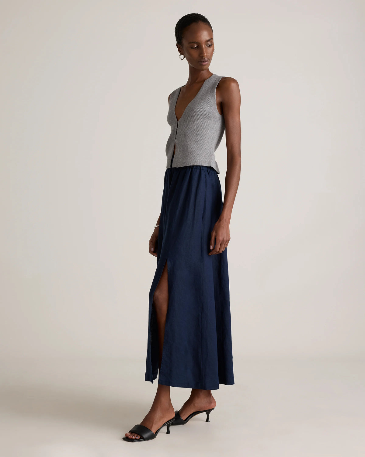 100% European Linen Maxi Skirt - XS / Classic Mini Gingham