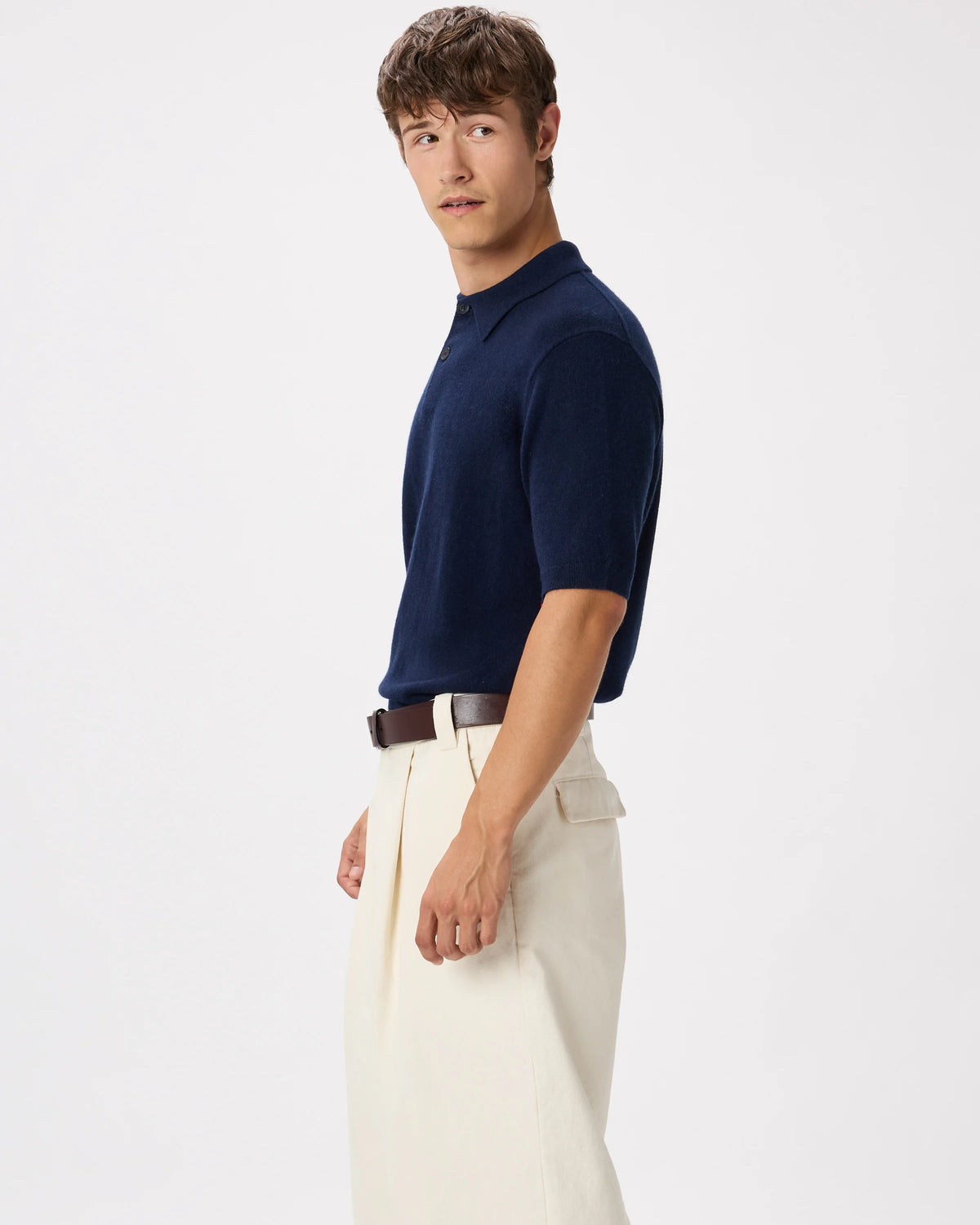 100% Mongolian Cashmere Short Sleeve Polo Sweater - S / Heather Storm Blue