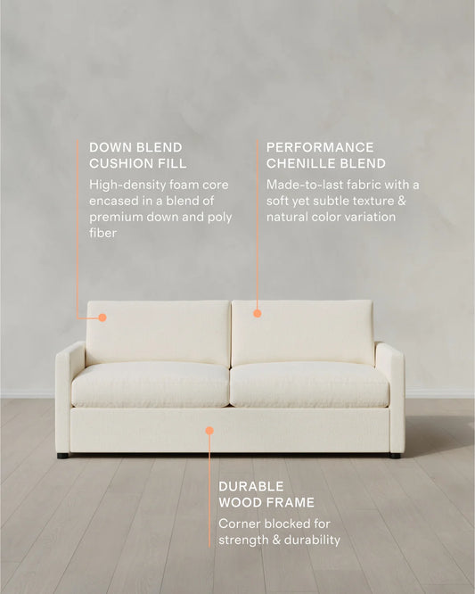 Brennan Sofa in Performance Chenille Linen Blend - 7ft / Snow