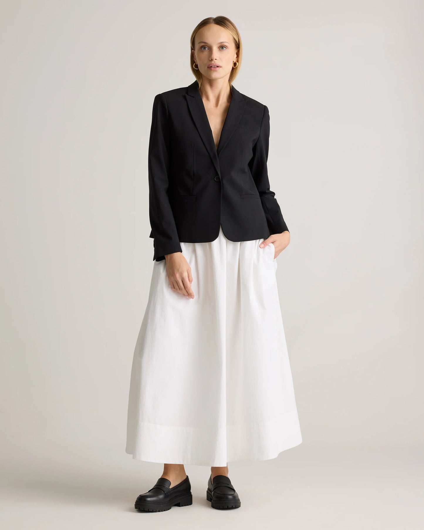100% Organic Cotton Poplin A-line Maxi Skirt - XS / Classic White